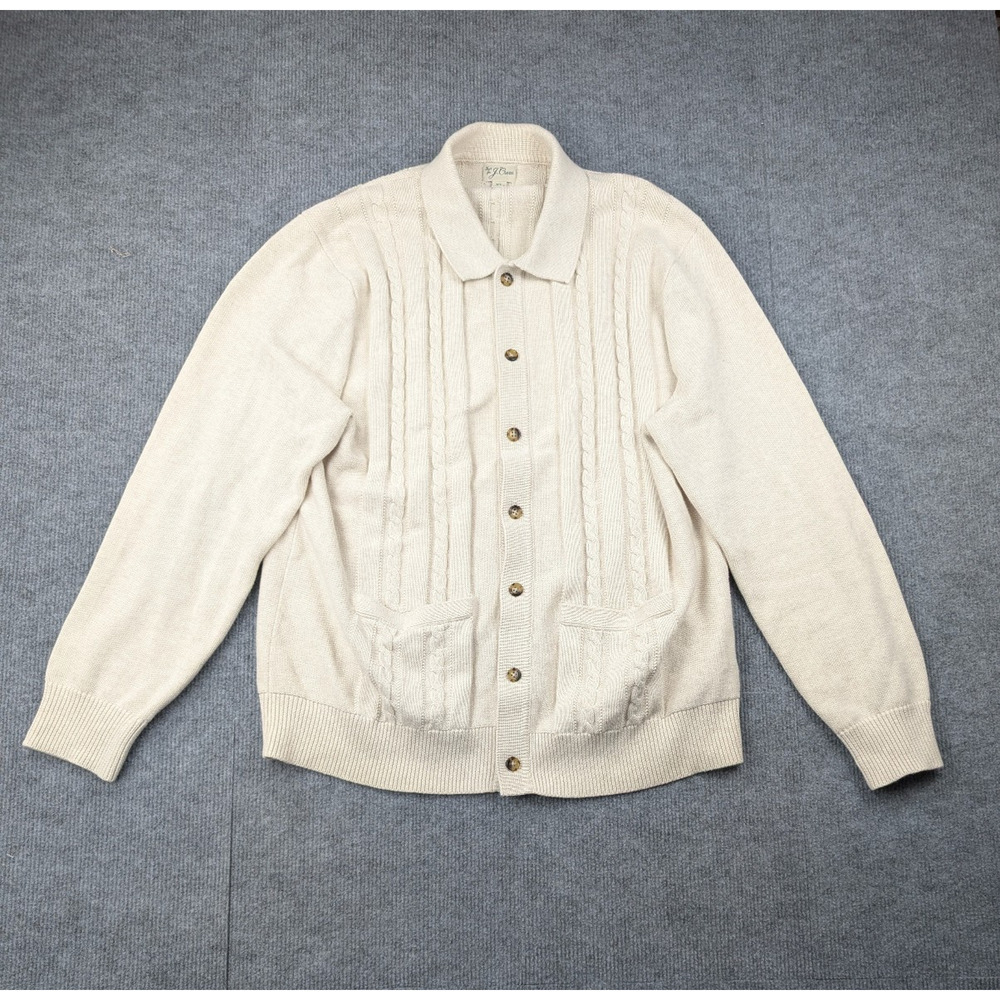 J Crew Cable Knit Cardigan Mens XL Old Money Fisherman Chunky Quiet Luxury Cream